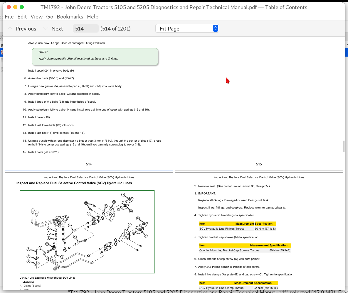 John Deere Tractors 5105, 5205 Diagnosis & Repair Service Manual